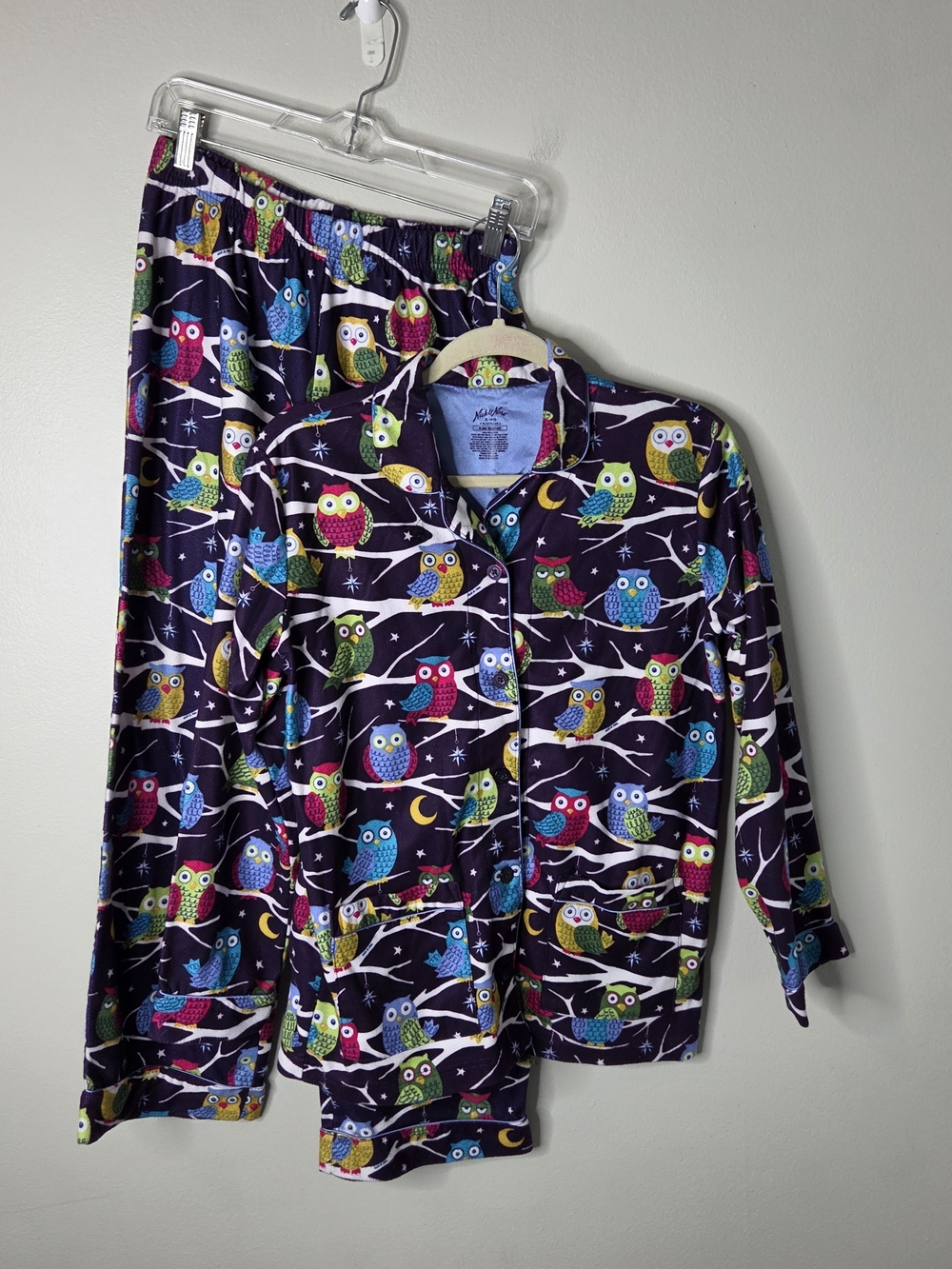 Nick & Nora Girls Purple Owl Print Pant Pajama Set